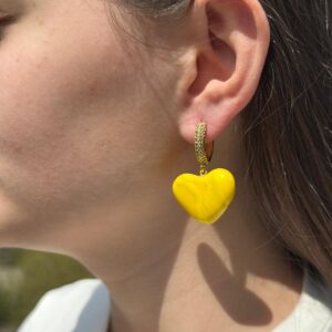 Halka Cam Sarı Küpe